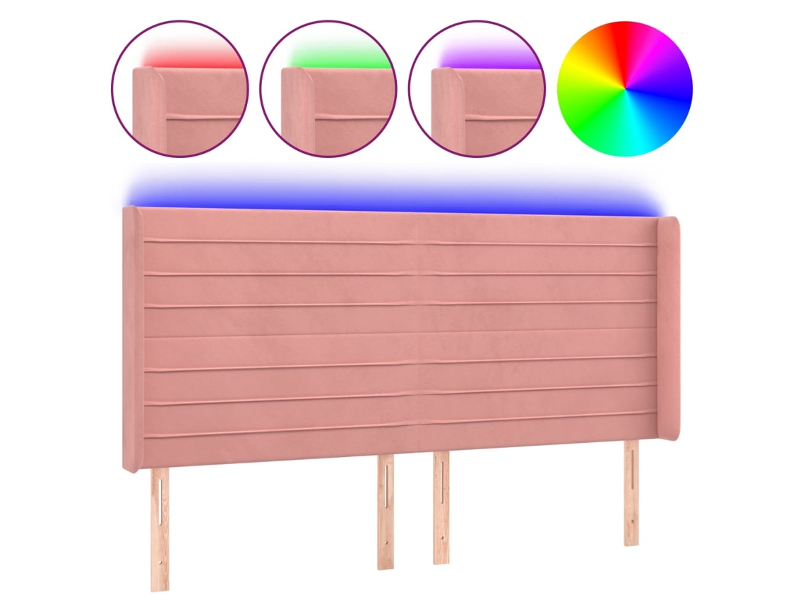 Led Headboard, Led Headboards Vidaxl Cor-de-rosa Veludo (163 X 16 X 118/128 Cm)