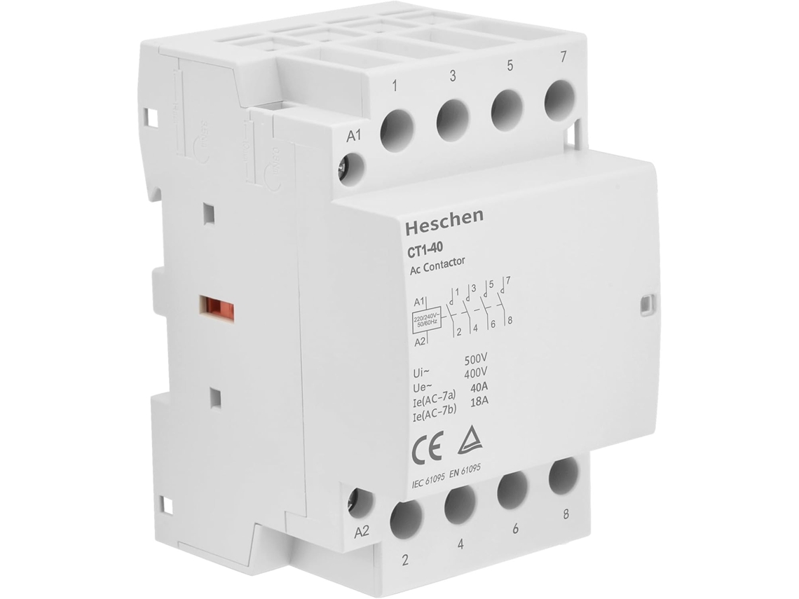 Contator CA doméstico, IE 40A, 4 polos, normalmente aberto para forno, tensão da bobina 220V CA, montagem em trilho DIN de 35 mm