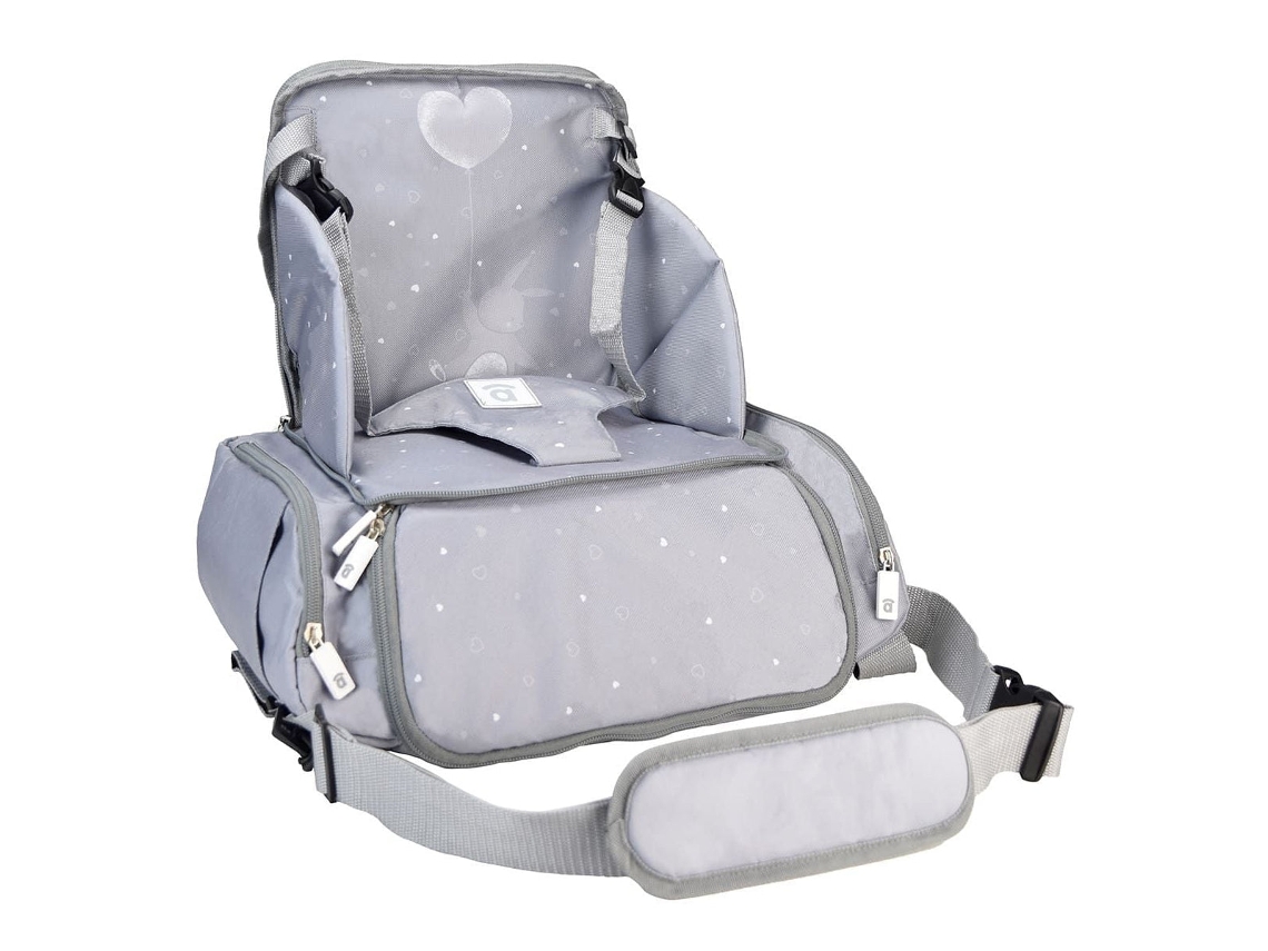 Cadeira De Refeição Portátil Asalvo Booster Sushi - Dobrável, Arnês, Bolsos - Cinzento