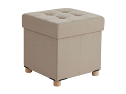 Banqueta Cubo Com Armazenamento, Assento Estofado E Pés De Madeira