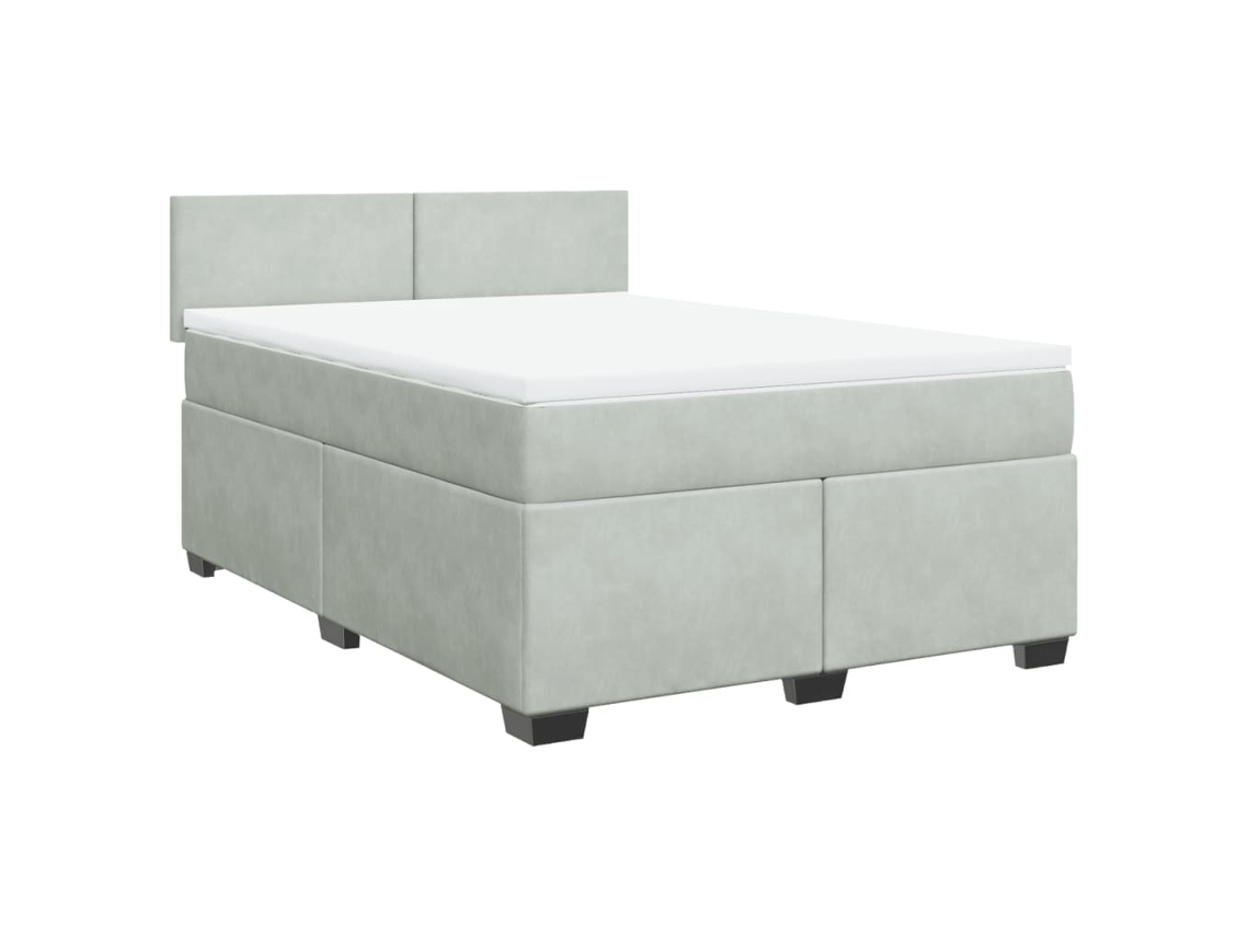 Cama com Molas e Colchão Veludo Cinzento Claro MAISON EXCLUSIVE (140x190 cm)