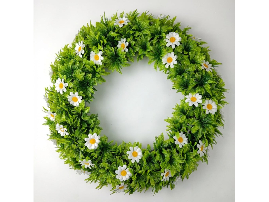 Guirlanda Artificial com Samambaias e Margaridas: Decoração de Porta em Estilo Florestal para Primavera Verão BRILVIBERA (g)
