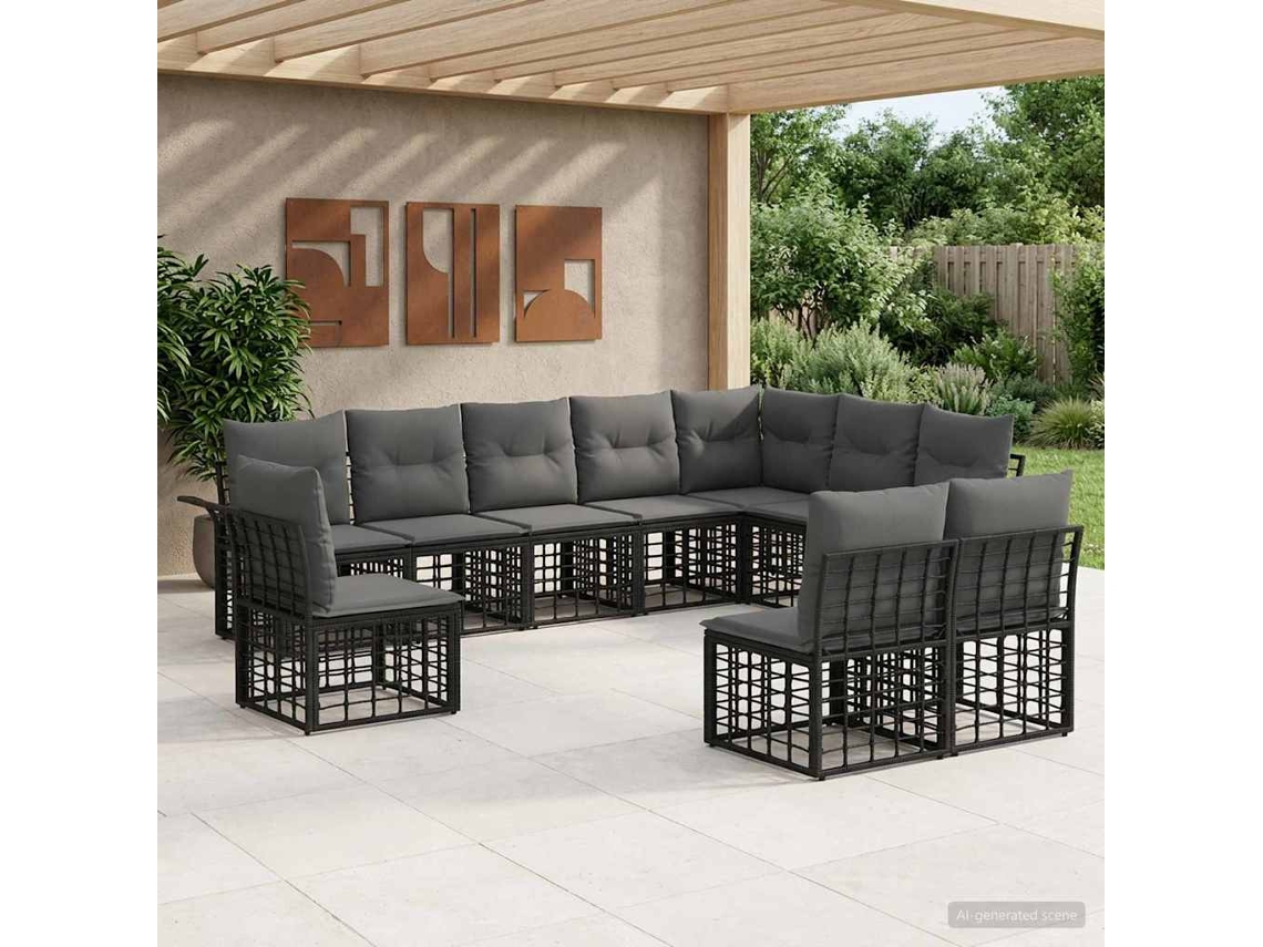 Vidaxl Conjunto De Sofás Para Exterior 10 Unid. Preto E Cinza Escuro