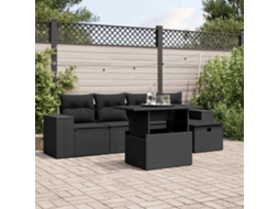 Vidaxl 6 Pcs Conjunto Sofás De Jardim C/ Almofadões Vime Pe Preto