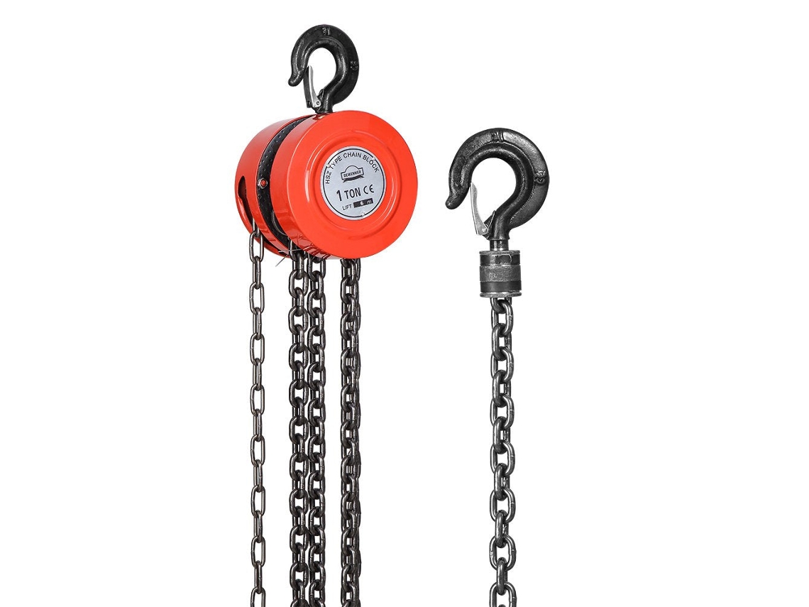 Talha De Corrente Manual Com Gancho Resistente, 1 Tonelada, 6m, Vermelho