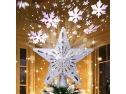 Topo De Árvore De Natal Com Estrela Iluminada 3d E Projetor De Flocos De Neve Giratório