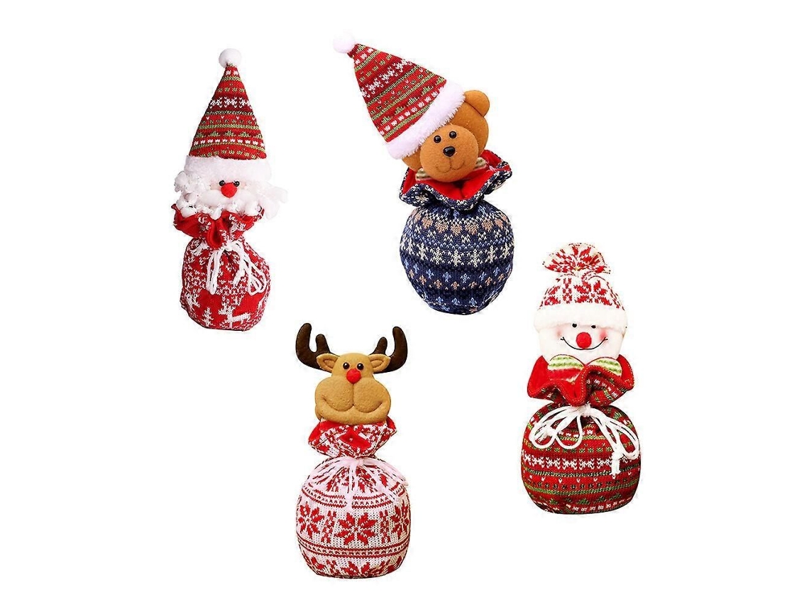 4 Sacos De Presente De Malha Com Cordão Para Natal