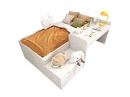Cama Infantil de Solteiro em Madeira Maciça com Escrivaninha,gavetas e Espaço para Armazenamento,90x200 Cm,branca PAPRIKA