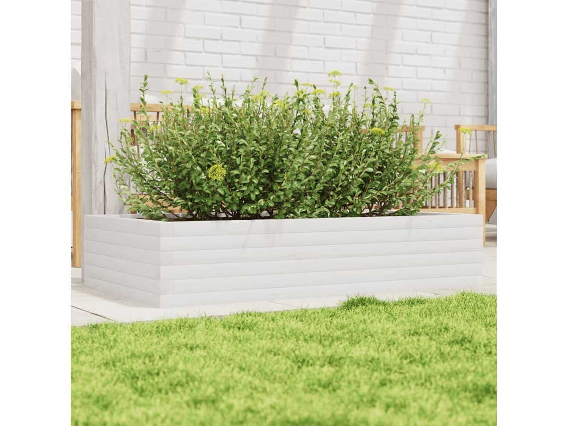 Vidaxl Vaso/floreira De Jardim 110x60x23cm Madeira Pinho Maciça Branco