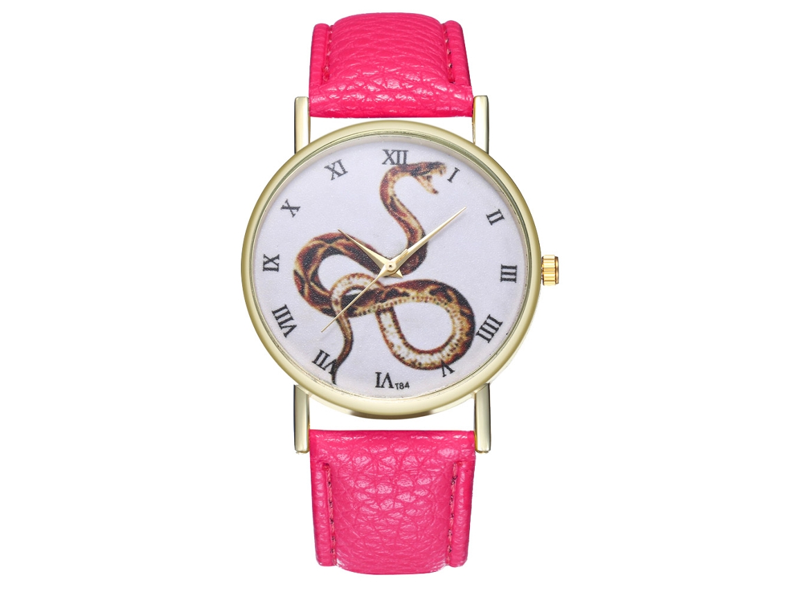 Relógio de pulso analógico de quartzo com mostrador redondo e design de animal (vermelho e rosa)