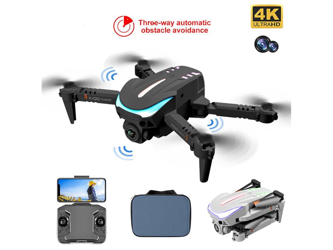 K109 Mini Drone Dobrável com Luz de Respiração Colorida de Câmera Dupla 4K 3 Baterias Duração Da Bateria: 12 Min Preto