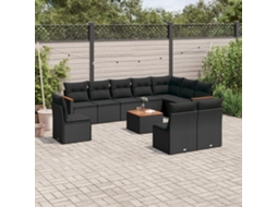 Vidaxl 11 Pcs Conjunto Sofás De Jardim C/ Almofadões Vime Pe Preto