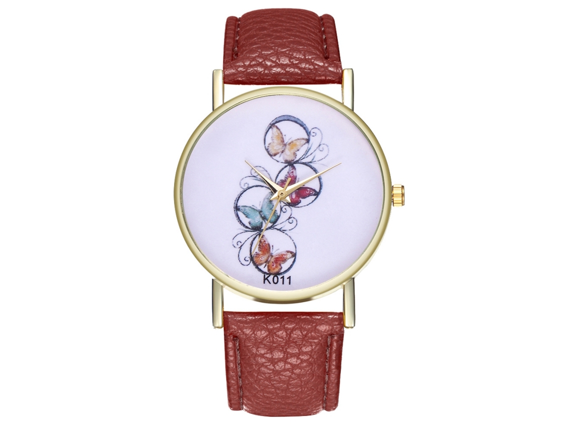 Reloj De Cuarzo Con Correa De Cuero Pu Zhoulianfa Unisex Diseño Simple Dial Mariposa Café