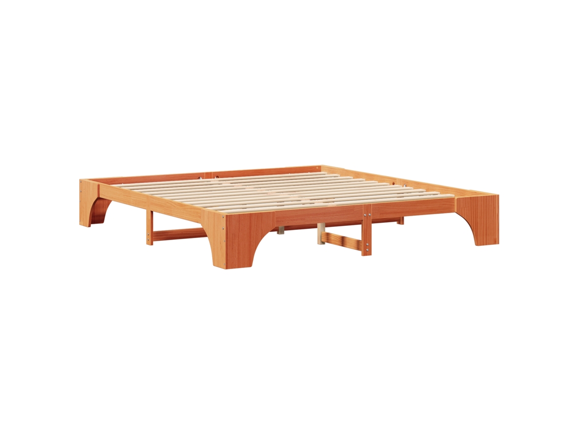 Conjunto 1 Estrutura Da Cama Vidaxl Castanho Madeira De Pinho Maciça (200 X 200 Cm)