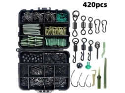 Preto Anmuka Kit Pesca 420 Peças Caixa Abs Acessórios Anzóis Giradores Miçangas Pinos Travamento Parafusos Travas Anti-enrolamento Pescadores