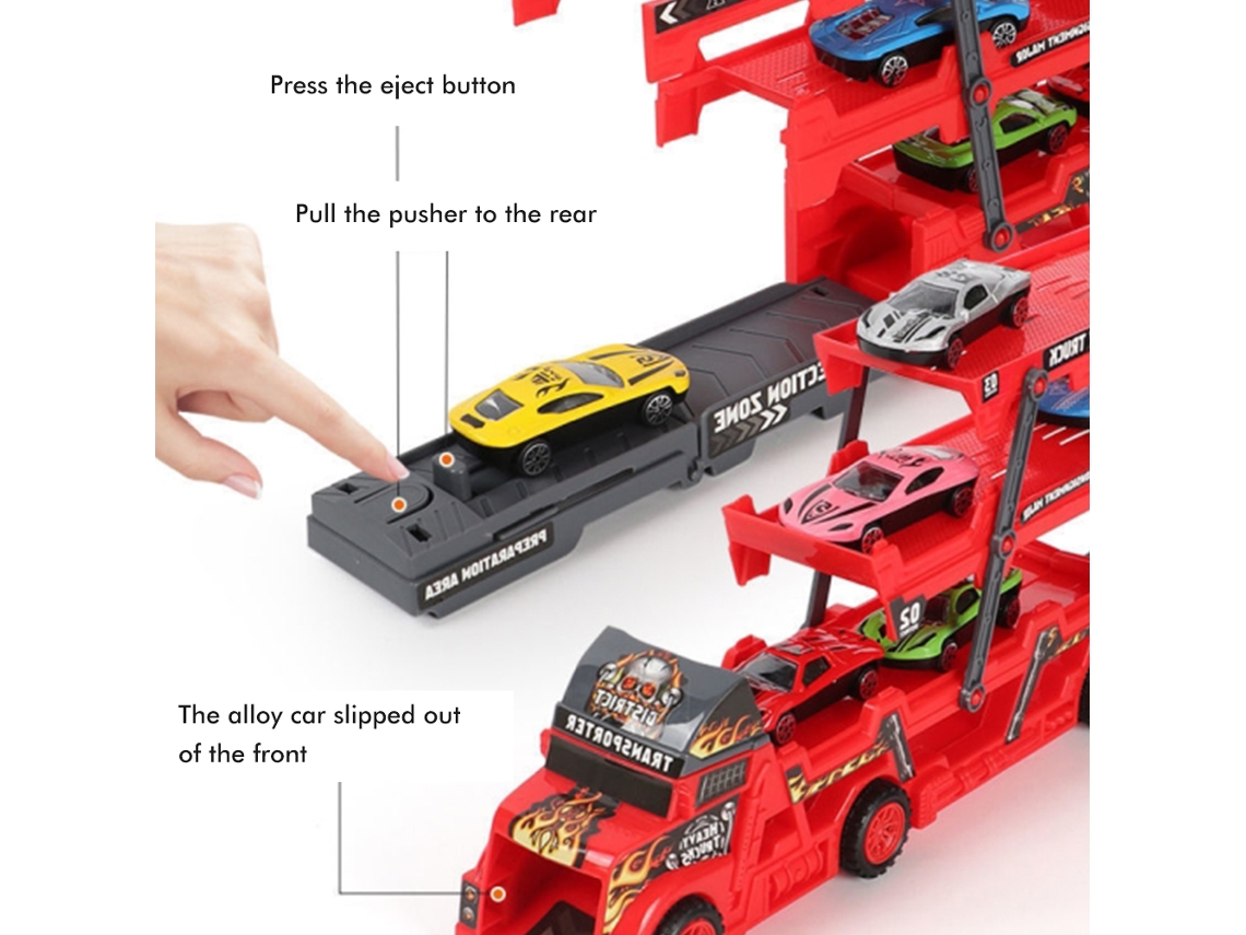 Primerox brinquedo Caminhão Transportador de Carros com 6 Carros Mini Conjunto de 3 Camadas Dobravel