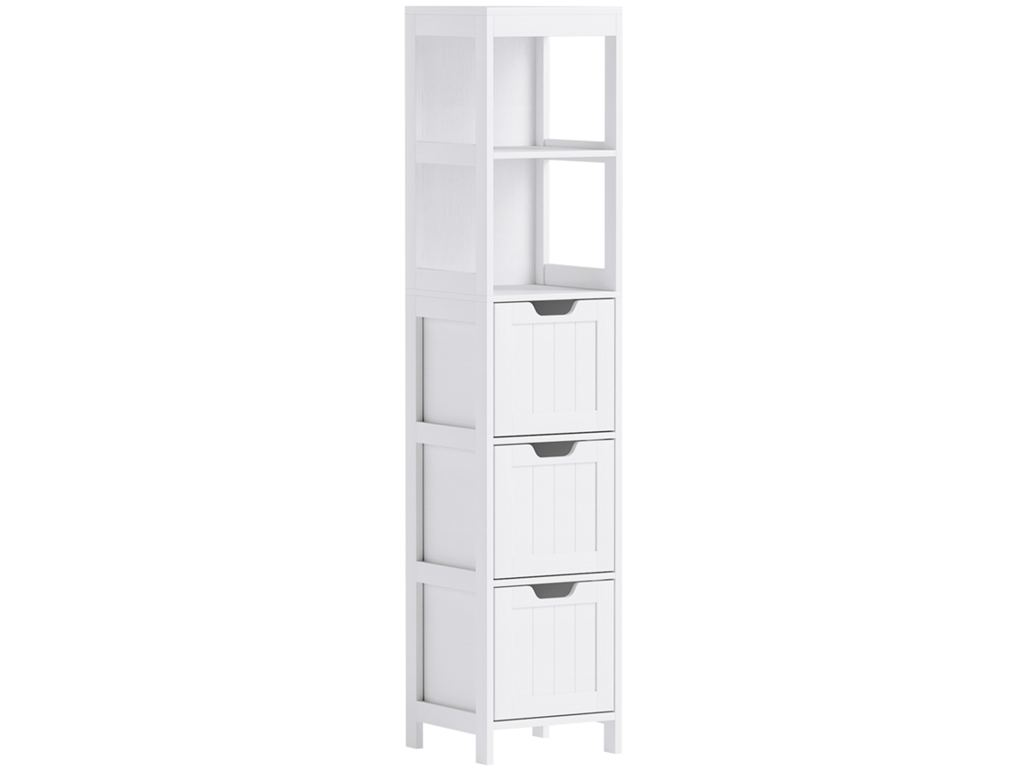 Armário Alto Com 3 Gavetas E 2 Compartimentos Abertos, 30x30x142,4 Cm, Branco