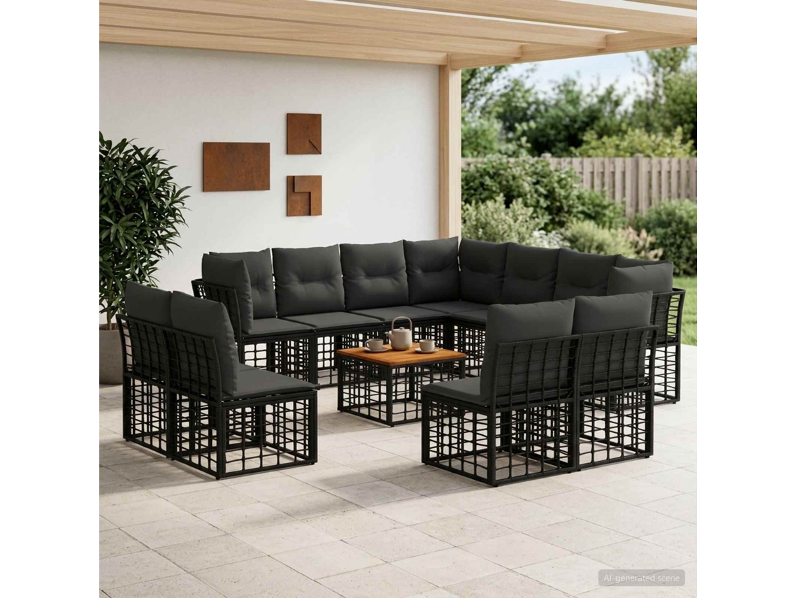 Vidaxl Conjunto De Sofás Para Exterior 12 Unid. Preto E Cinza Escuro