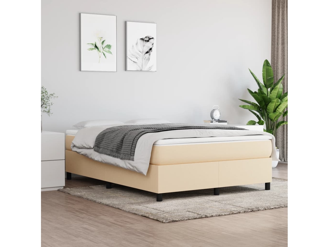 Estrutura De Cama Sem Colchão 140x190 Cm Tecido Cor Creme