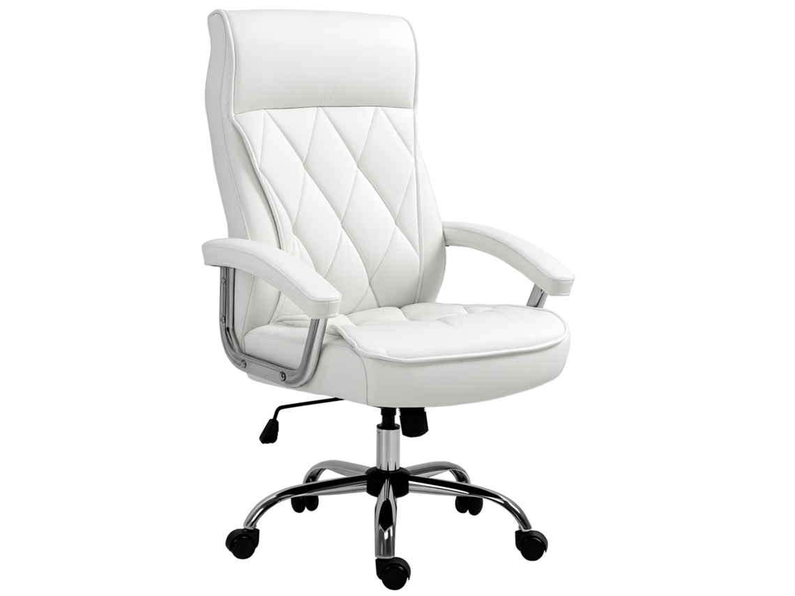 Cadeira De Escritório Branca Ergonômica Com Balanço, Couro Sintético Diamante