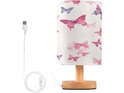 Abajur De Cabeceira Led Em Formato Silhueta Borboleta Para Quarto, Luminária De Leitura Com Cúpula Tecido, Base De