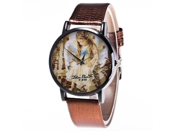 Reloj De Cuarzo Para Mulheres Com Pulseira De Couro Pu, Mostrador Redondo E Padrão De Anjo (café)