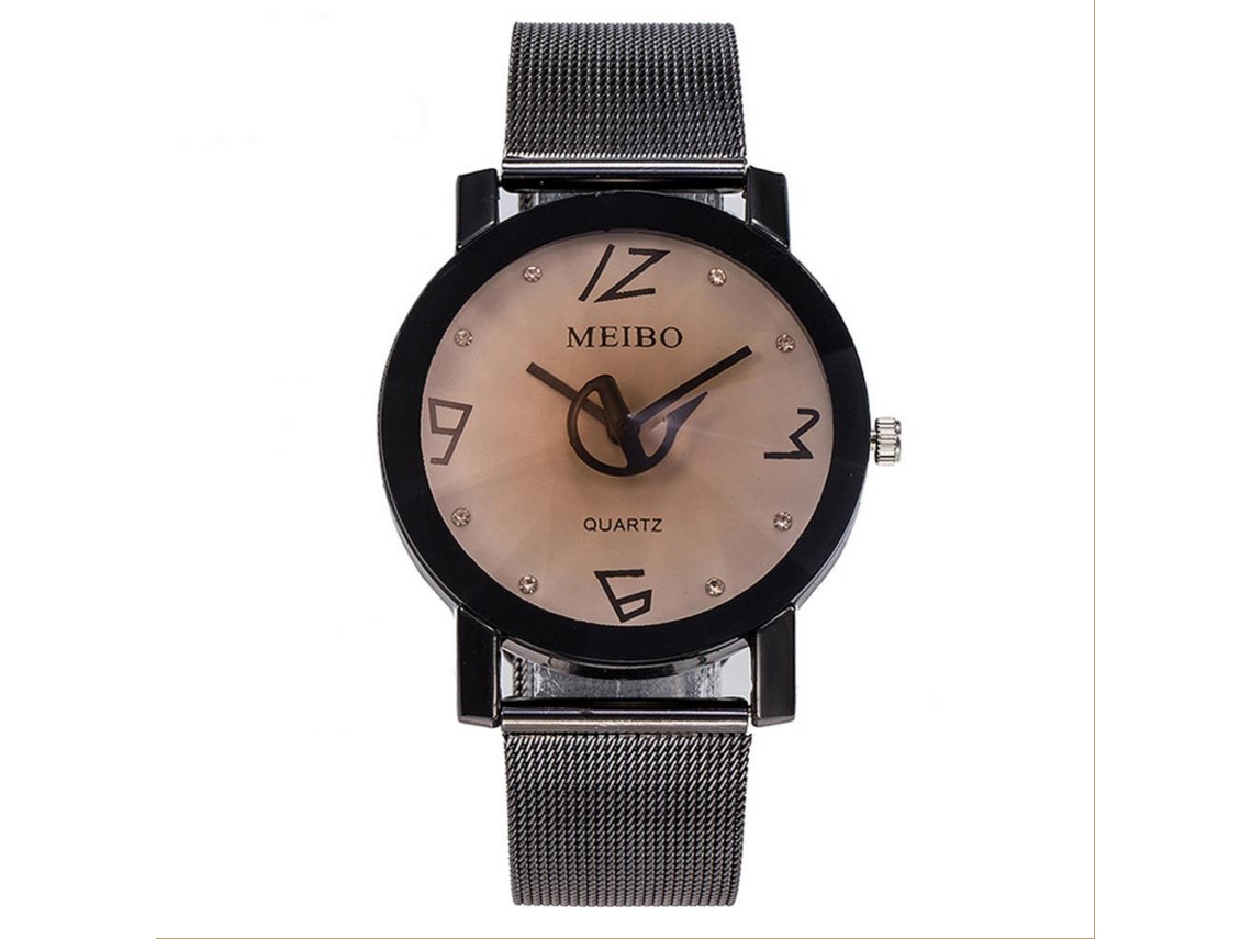 Reloj De Pareja Meibo Moda Dial Redondo Analógico De Quartzo Pulsera (negro Marrón)