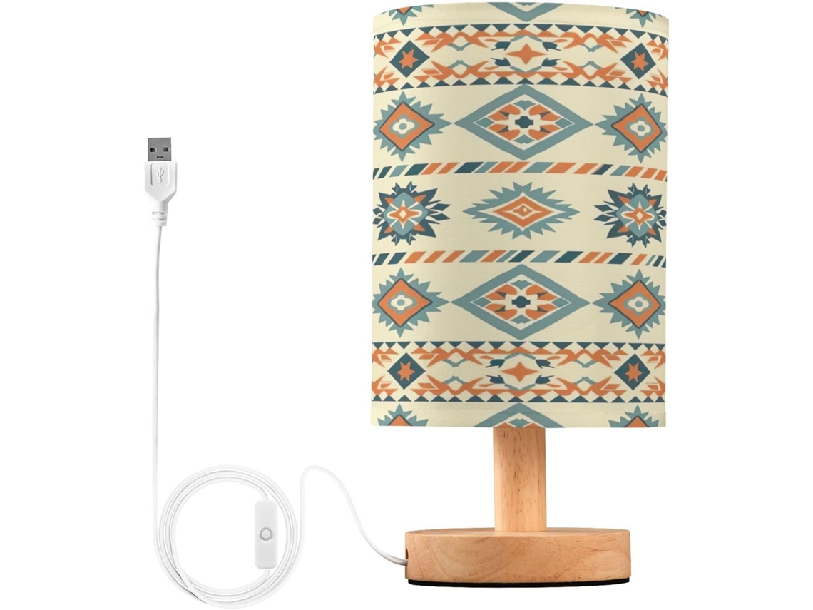 Abajur De Cabeceira Vintage Com Estampa Étnica Para Quarto, Portas De Carregamento Usb C, Luminária De Mesa Cabeceira