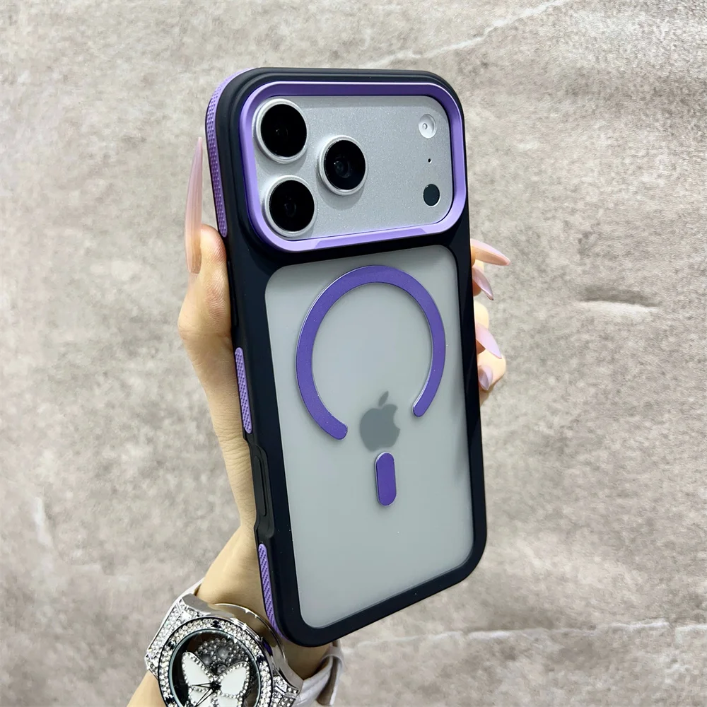 Capa Magnética Fosca Para Iphone (roxa), Compatível Com Iphone, Capa Rígida Semitransparente À Prova De Choque.