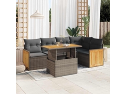 Vidaxl 6 Pcs Conjunto Sofás Jardim Com Almofadões Pe/acácia Cinzento