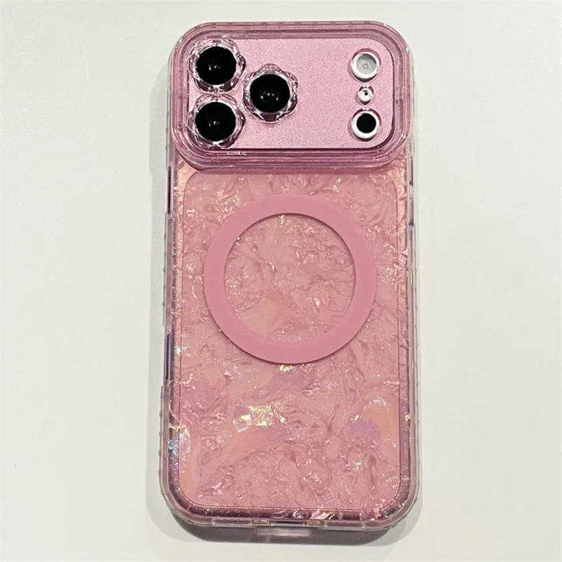 Capa Magnética Para Celular Com Glitter Rosa (iphone 16), À Prova De Choque.
