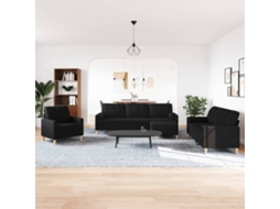 4 Pcs Conjunto de Sofás C/ Almofadas/apoio Pés Tecido Preto SYFAX
