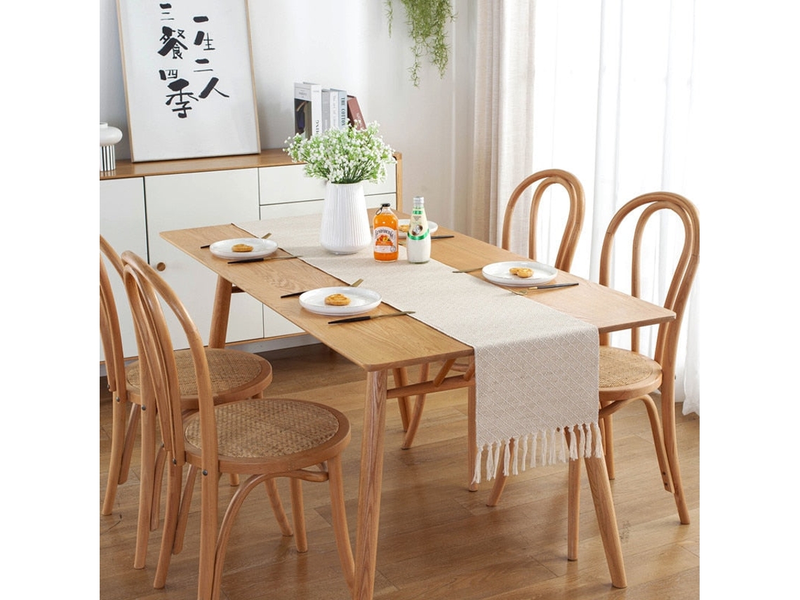Toalha De Mesa Moderna, Estilo Nórdico Simples, Bege, Feita À Mão, Com Borlas, Toalha De Mesa De Algodão E Linho, Decoração De Mesa 33x160cm