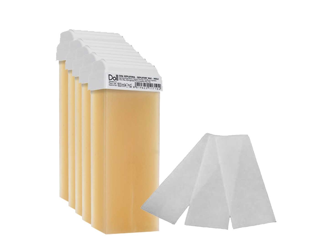 Doll pack 10 roll-on mel 100 bandas de depilação 11uni