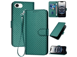 Capa De Couro Para Iphone 16e - Fivela Em Fibra De Carbono - Com Cordão