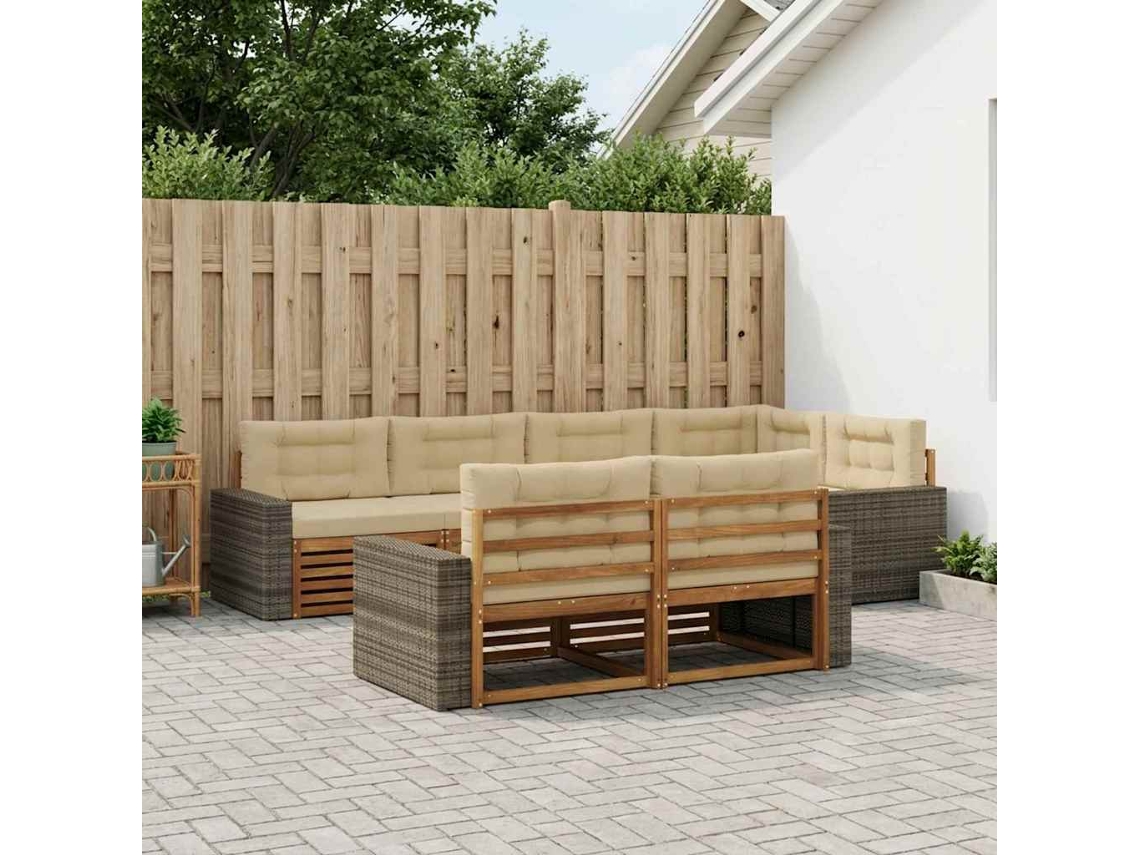 Vidaxl Conjunto De Sofás Para Exterior 7 Unid. Natural E Bege