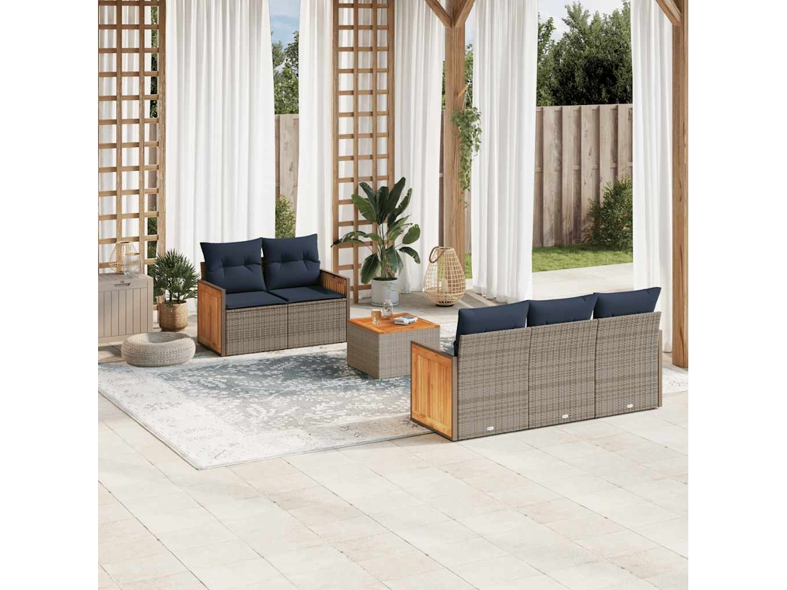 Vidaxl Conjunto De Sofá De Jardim Com 6 Peças E Almofadas Em Rattan Sintético Cinza