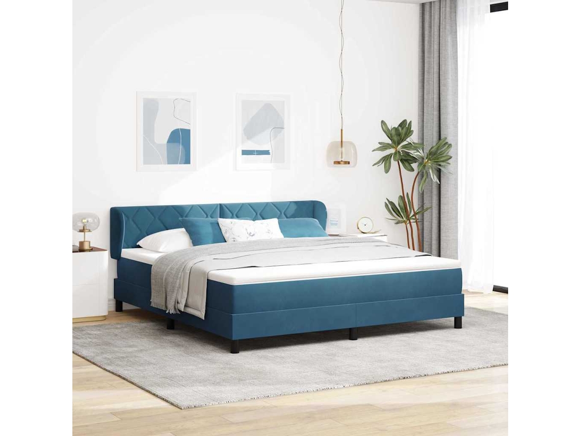 Vidaxl Cama Box Com Cabeceira Azul Escuro 180 X 200 Cm Veludo
