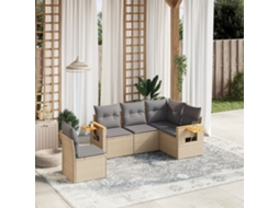 Vidaxl 5 Pcs Conjunto De Sofás P/ Jardim Com Almofadões Vime Pe Bege
