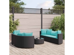 Vidaxl 7 Pcs Conjunto De Sofás P/ Jardim C/ Almofadões Vime Pe Preto