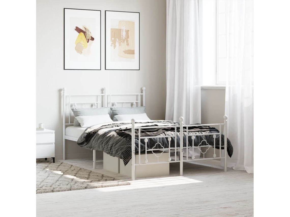 Vidaxl Estrutura De Cama Com Cabeceira E Pés 120x200 Cm Metal Branco