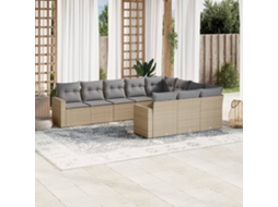 Vidaxl 10 Pcs Conjunto De Sofás P/ Jardim Com Almofadões Vime Pe Bege