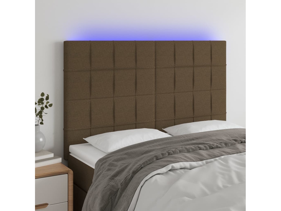 Vidaxl Cabeceira De Cama C/ Luzes Led Tecido 144x5x118/128cm Castanho