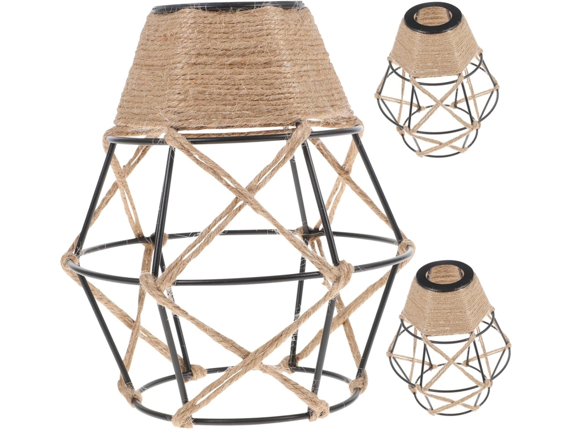 Conjunto De 3 Peças De Cúpulas Suspensas Com Corda E Design Boêmio Trançado Para Luminárias.