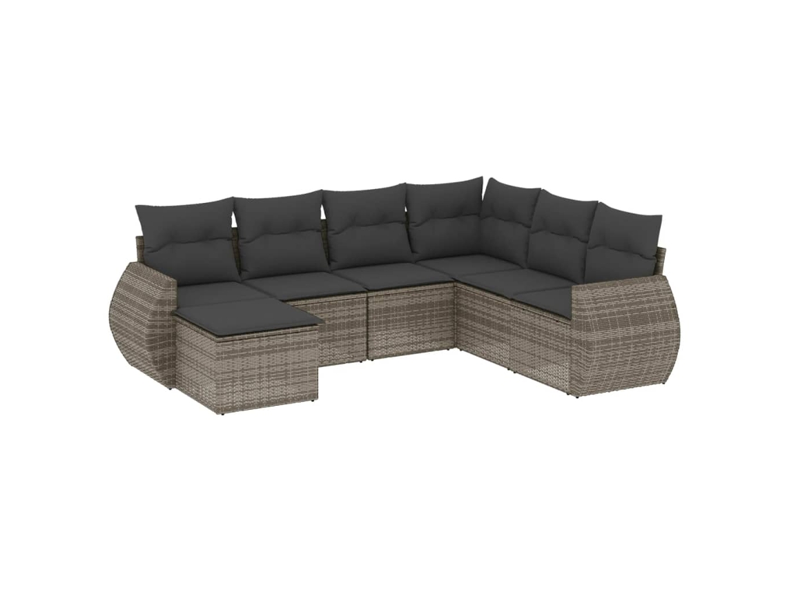 Conjunto de 7 Sofás para Jardim com Almofadões Vime Pe Cinzento MAISON EXCLUSIVE (7 pcs)