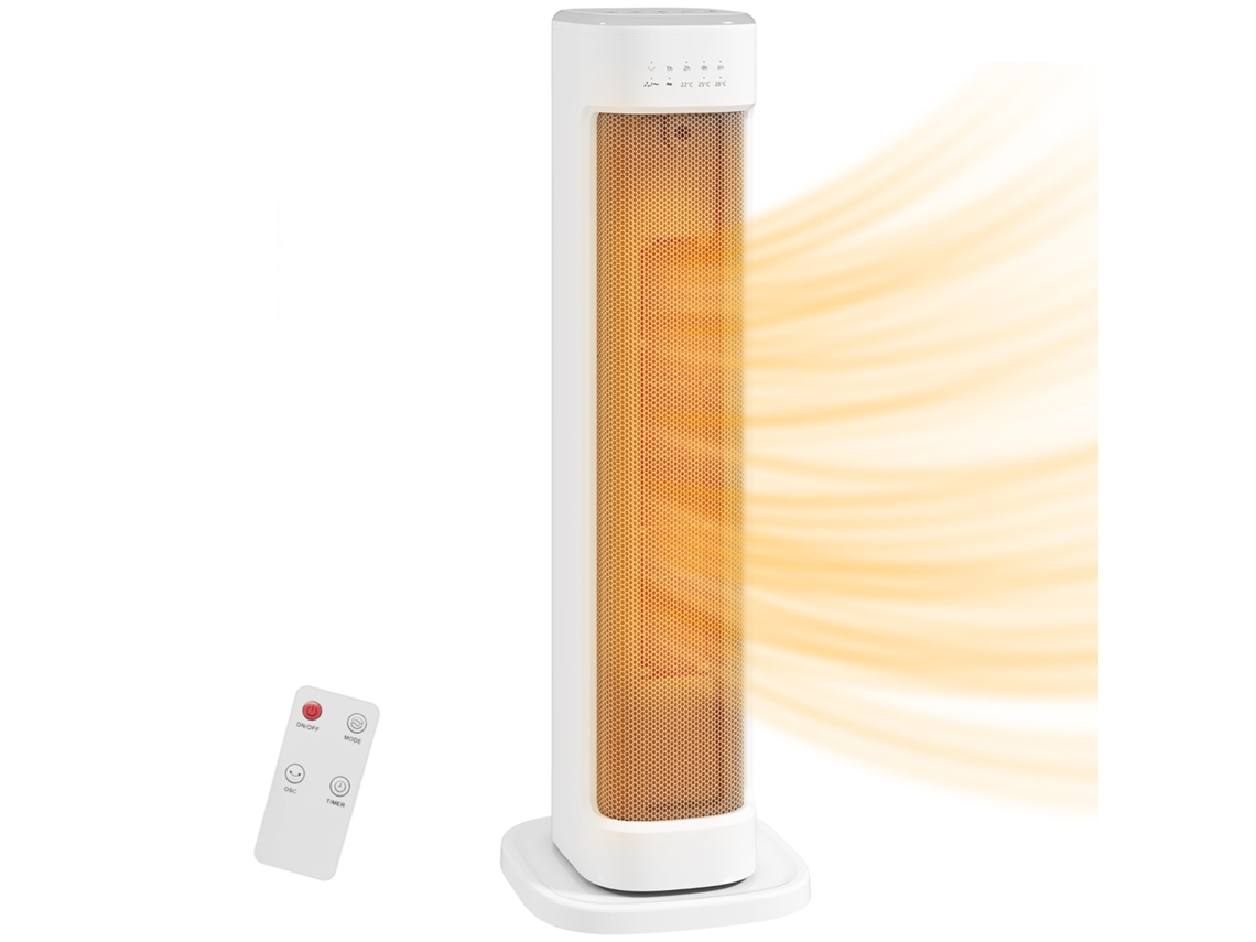 Aquecedor Elétrico De Baixo Consumo 2000w Com 3 Modos Termostato Regulável Proteção Contra Sobreaquecimento 21x19,7x61 Cm Branco