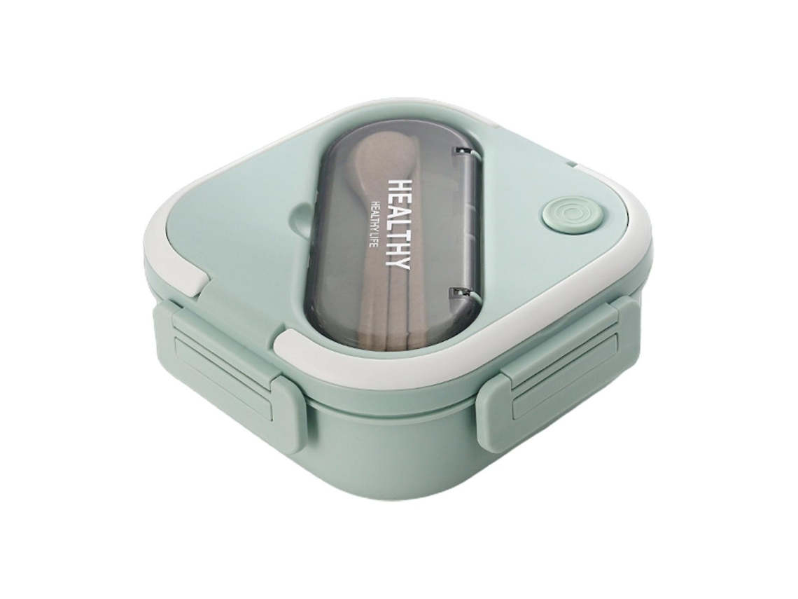 Lancheira Bento Para Refeições, 1300 Ml, 3 Compartimentos, Cor Verde, Adequada A Micro-ondas, Com Talheres