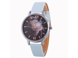 Relógio de Pulso Feminino de Quartzo com Pulseira de Couro Esfera Preta (azul Claro)
