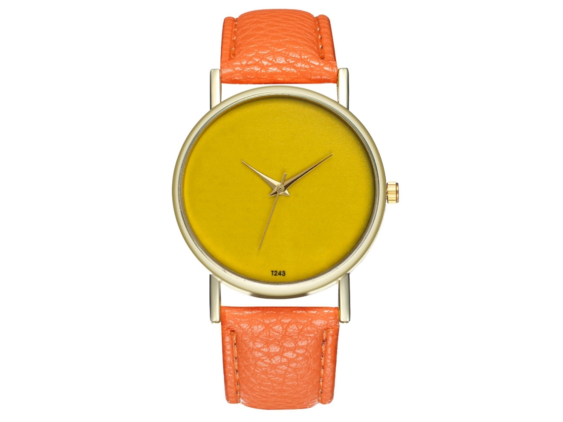 Relógio de pulso de quartzo elegante com pulseira de couro para mulheres e homens (laranja)
