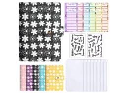 A6 Pu Leather Loose Leaf Cash Budget Planner Notebook, Starry Sky Design, Black Cover, 8-zipper Pockets, 12-cash Budget